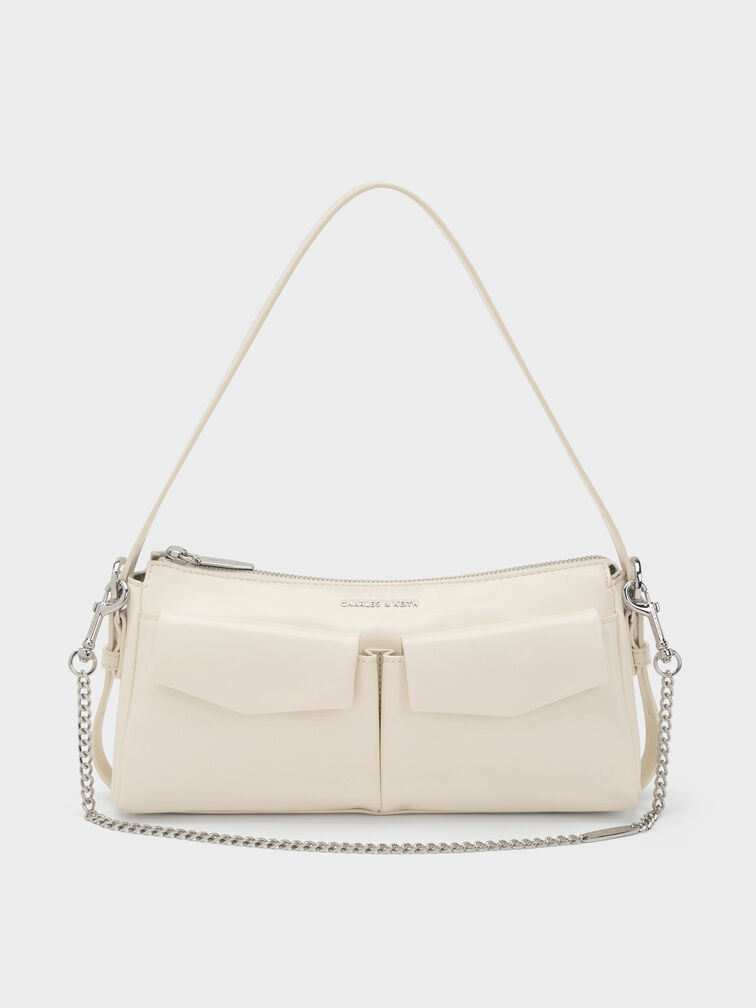 T&uacute;i đeo vai Rachel Elongated Front-Pocket Chain-Handle, Kem, hi-res