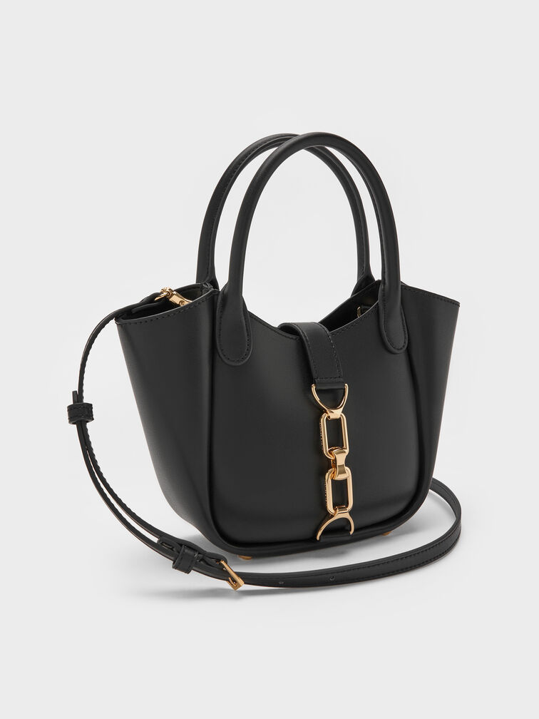 T&uacute;i tote Agatha Chain-Accent, Đen, hi-res
