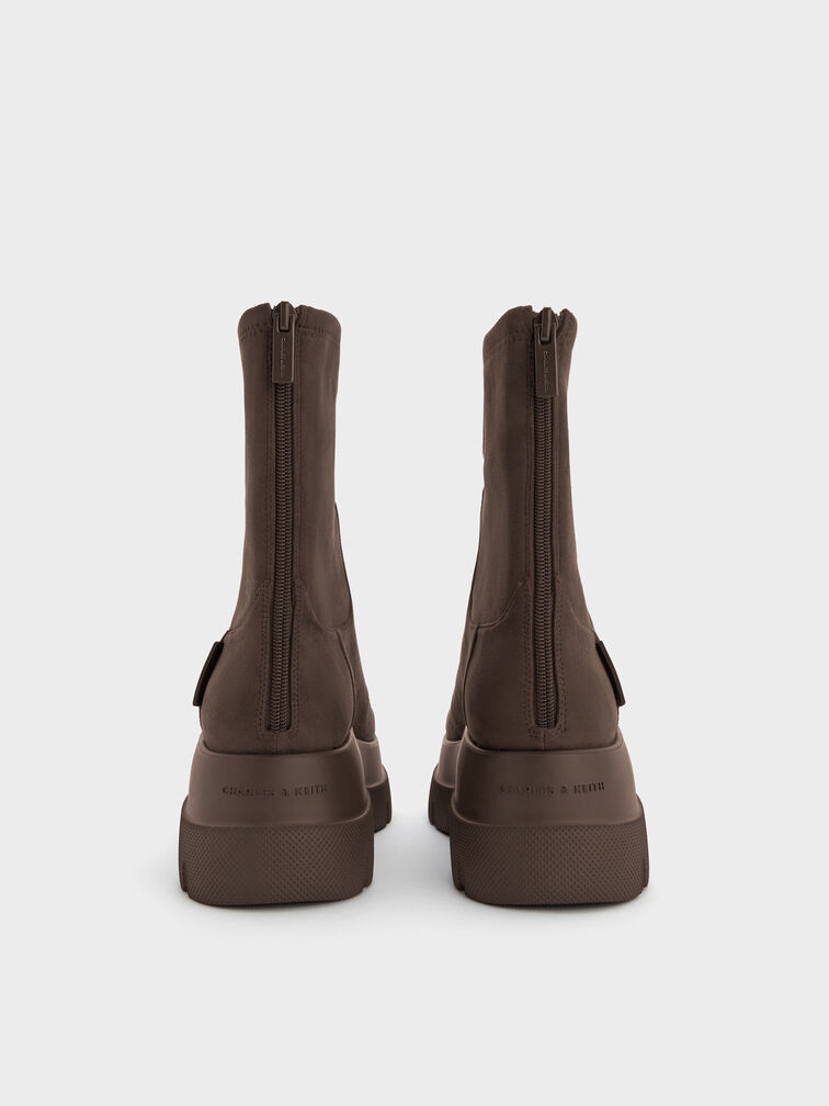 Boots cổ cao Leoi Faux Suede, Dark Brown Textured, hi-res