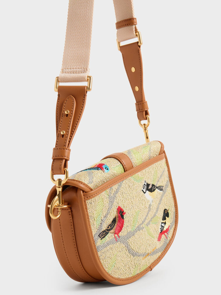 Túi đeo chéo nữ hình bán nguyệt Flora Jacquard & Nyl, Nhiều màu, hi-res