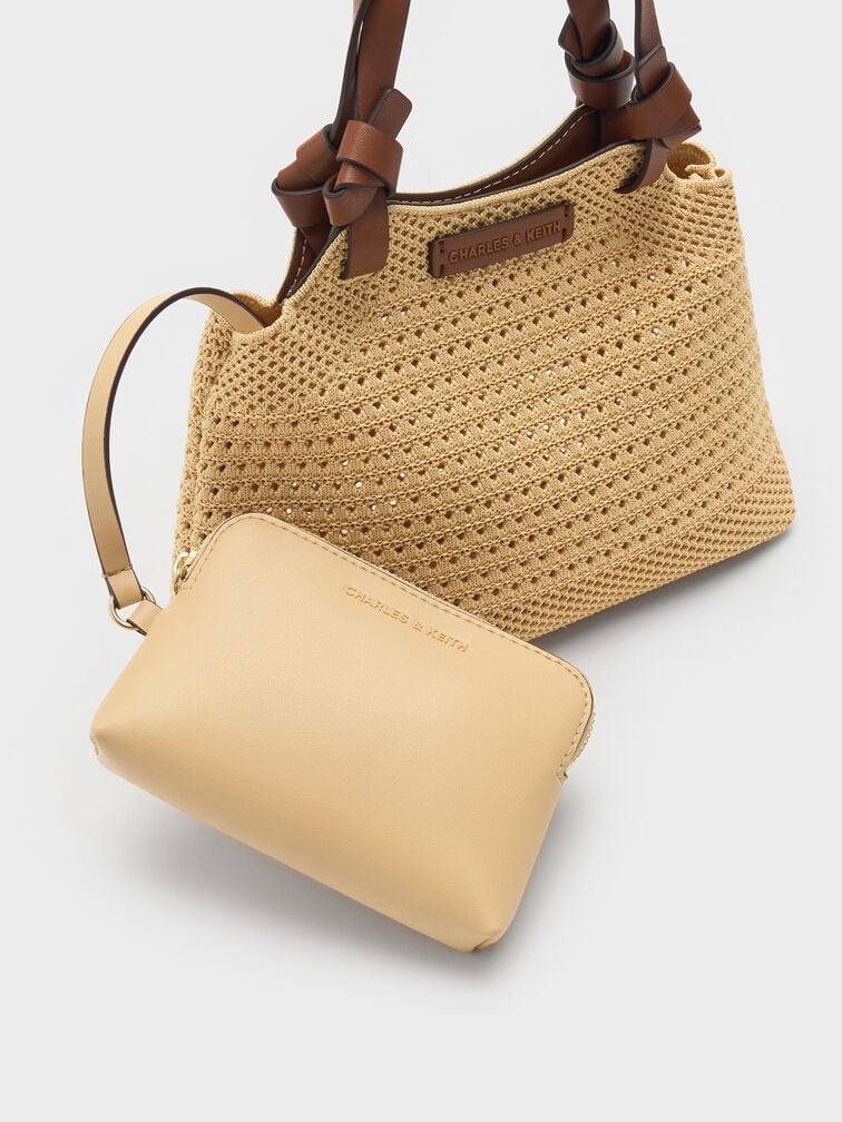 T&uacute;i tote phom h&igrave;nh thang Ida Knotted Handle Knitted, Be, hi-res