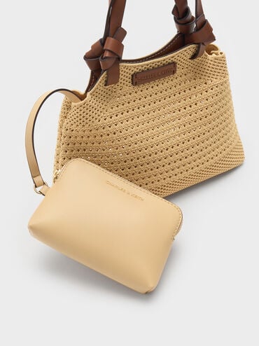 T&uacute;i tote phom h&igrave;nh thang Ida Knotted Handle Knitted, Be, hi-res