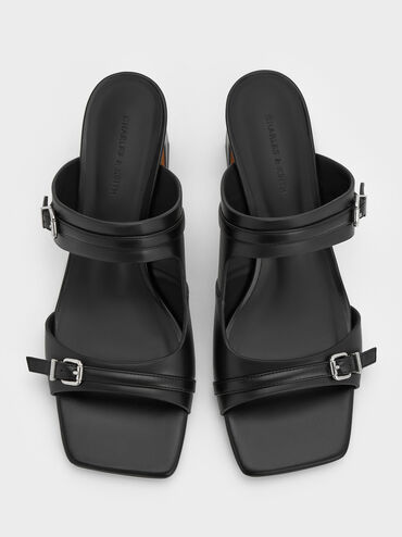 Giày mules cao gót Buckled, Đen, hi-res