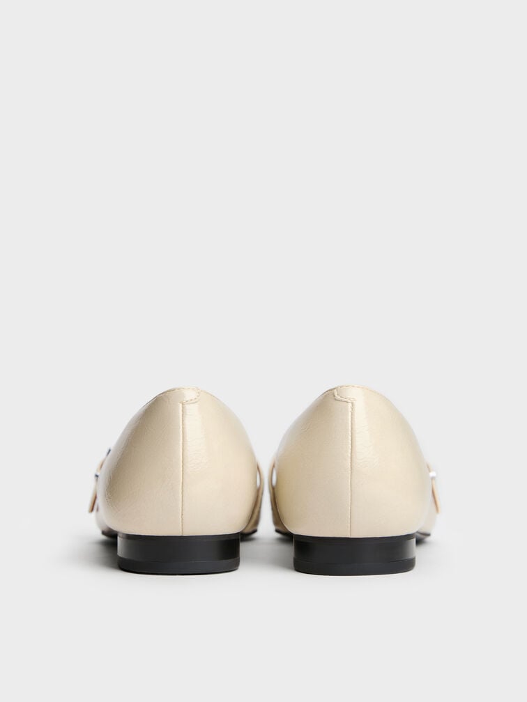 Crinkle-Effect Pointed Ballet Flats, Beige, hi-res