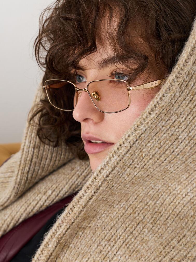 Celestia Metal-Rim Tinted Rectangular Sunglasses, Light Gold, hi-res