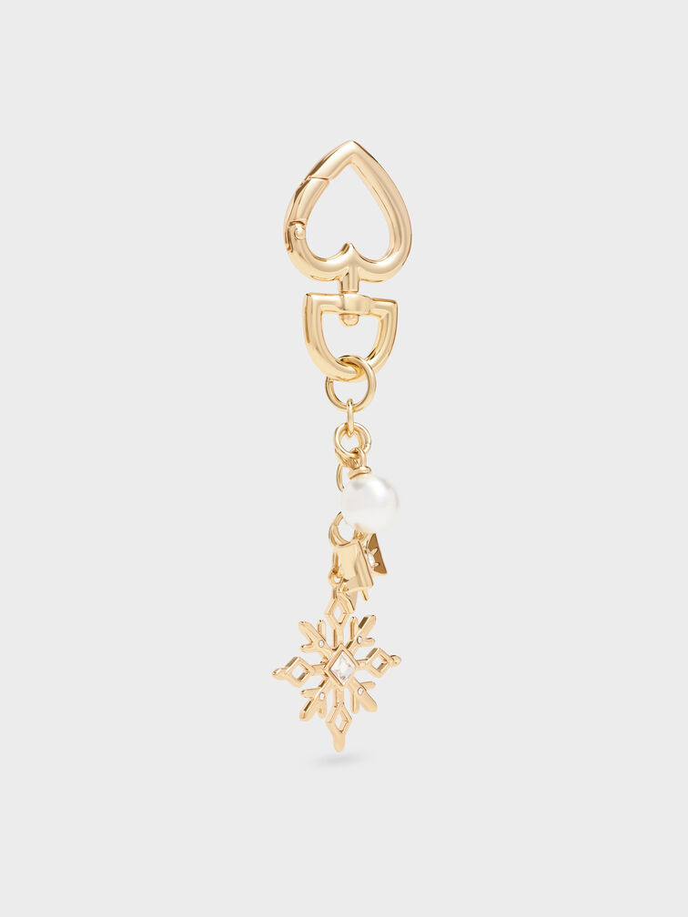 Arrietty Crystal & Pearl Snowflake Charm, Gold, hi-res