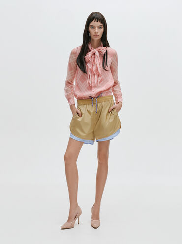 Lace & Satin Stiletto Pumps, Nude, hi-res