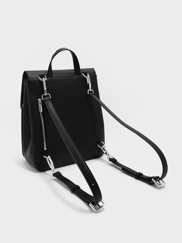 Front Flap Structured Backpack, Black, hi-res