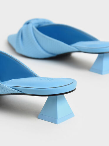 Recycled Polyester Ruched Knotted Mules, Blue, hi-res