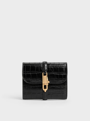 V&iacute; ngắn nắp gập Delfina, Black Croco, hi-res