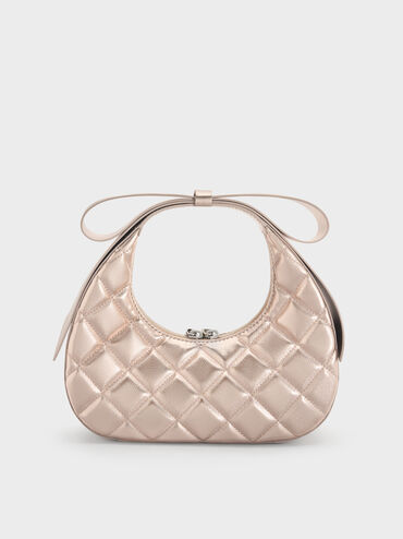 Janie Metallic Quilted Bow-Handle Bag, Rose Gold, hi-res
