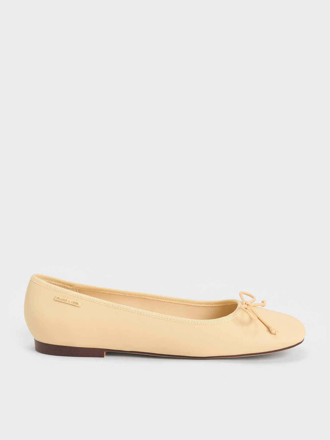 Rounded Square-Toe Bow Ballerinas, Yellow, hi-res