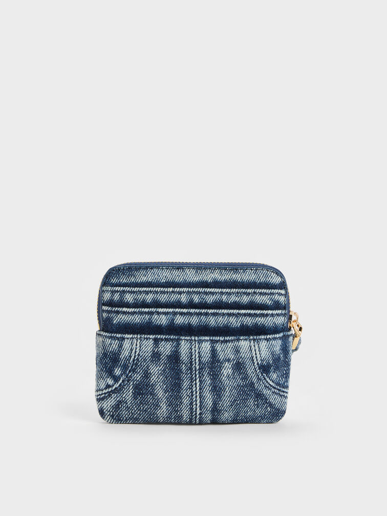 Ciara Denim Top-Zip Card Holder, Denim Blue, hi-res