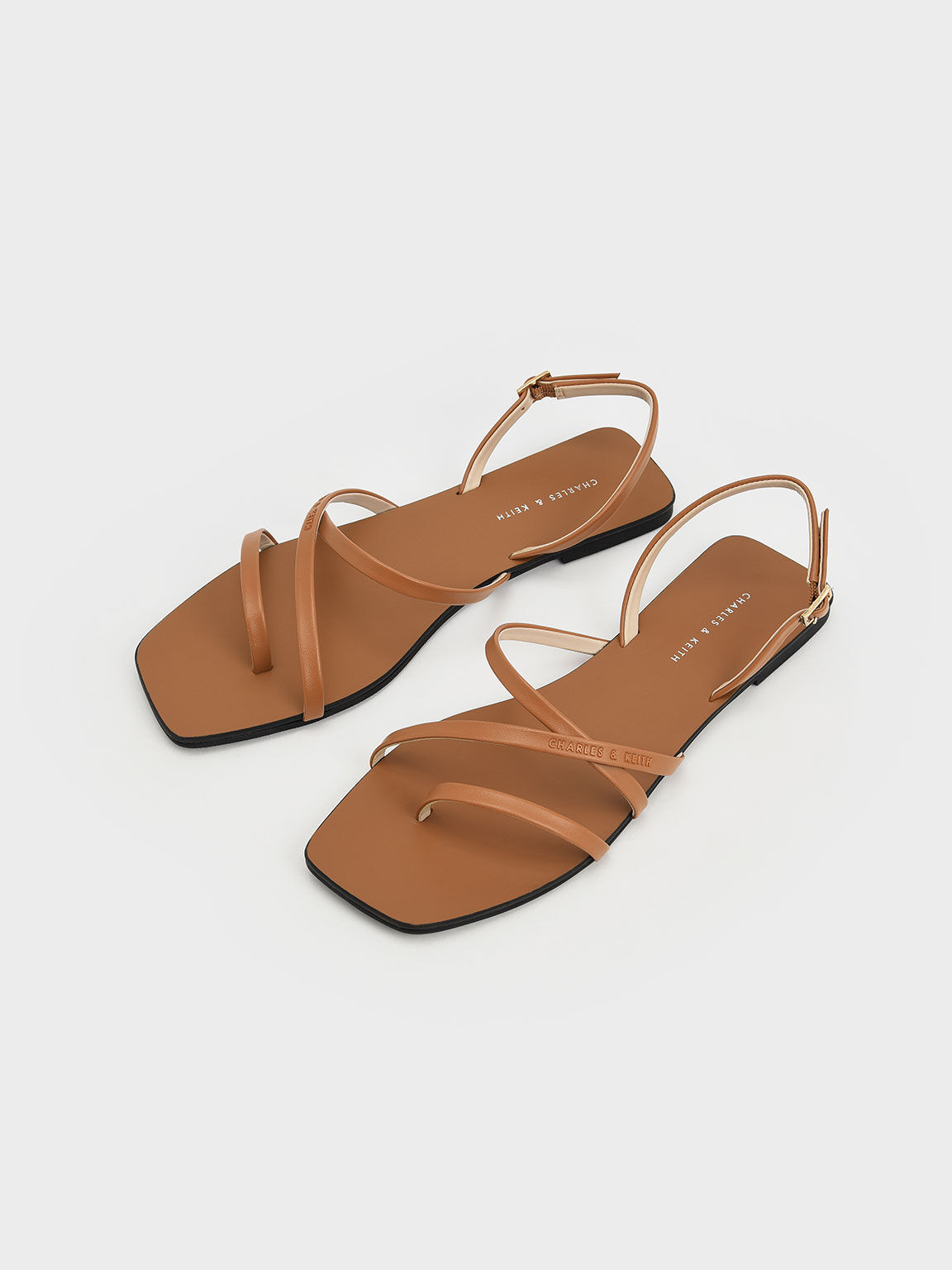 Giày sandals nữ quai mảnh Strappy Square Toe Slingback, Nâu, hi-res