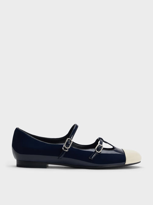 Double-Strap T-Bar Mary Janes, Dark Blue, hi-res