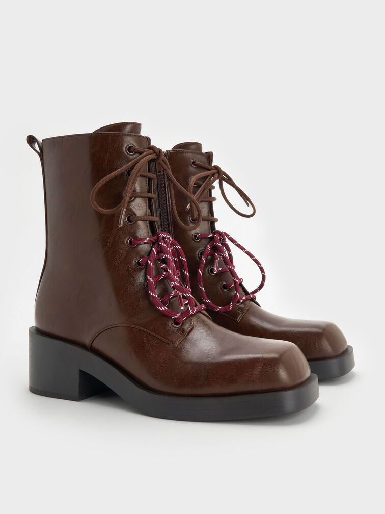 Logan Double-Lace Calf Boots, Dark Brown, hi-res