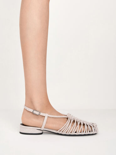 Linnea Linen Woven Slingback Caged Sandals, Chalk, hi-res