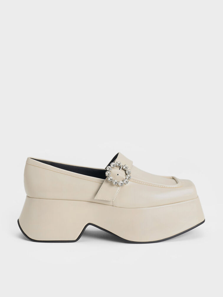 Giày loafer đế chunky Gem-Embellished, Phấn, hi-res
