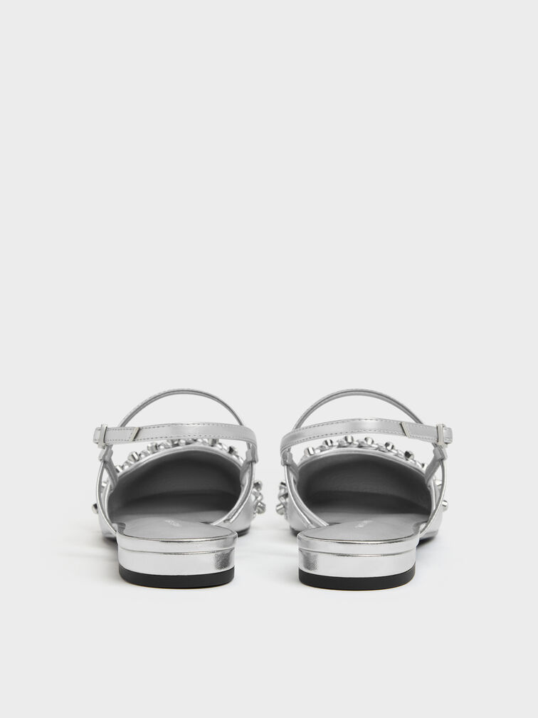 Gi&agrave;y sandals đế thấp Metallic Crystal, Bạc, hi-res