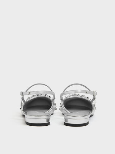 Gi&agrave;y sandals đế thấp Metallic Crystal, Bạc, hi-res