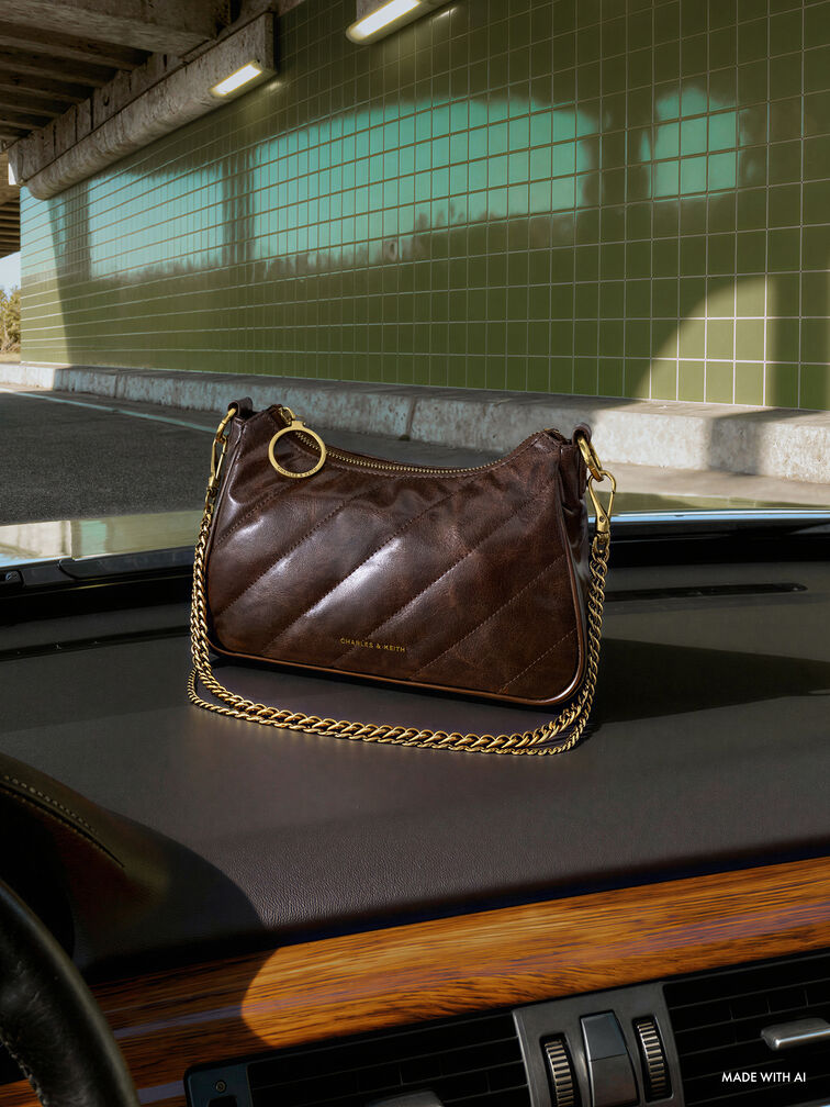 Túi đeo vai hình thang Philomena Crinkle-Effect, Nâu cafe, hi-res