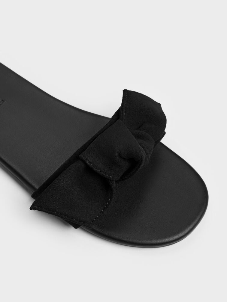 Anika Faux Suede Knot-Bow Slides, Black Textured, hi-res