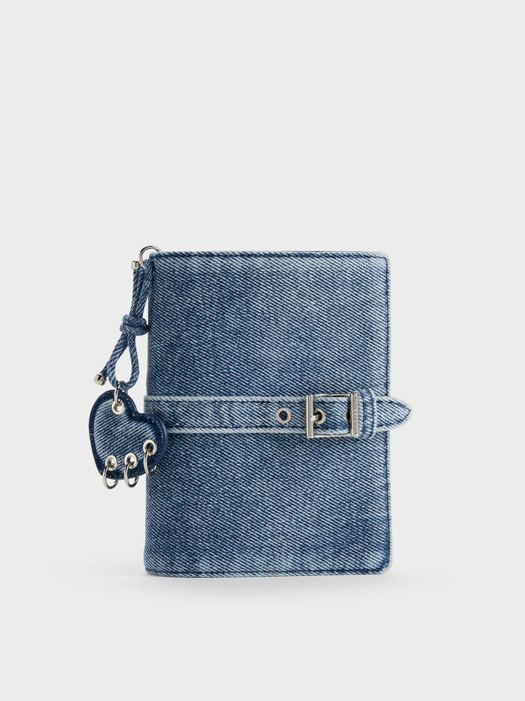 Rey Denim Heart Belted Passport Holder, Denim Blue, hi-res