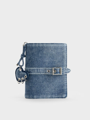 Rey Denim Heart Belted Passport Holder, Denim Blue, hi-res