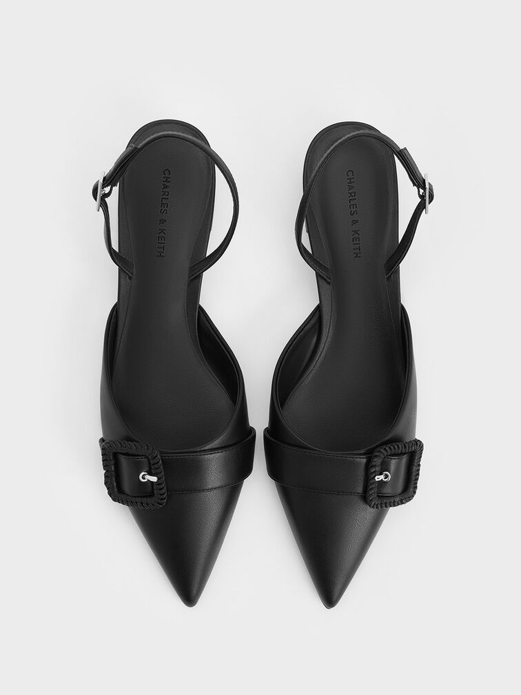 Giày cao gót mũi nhọn Woven-Buckle, Đen, hi-res