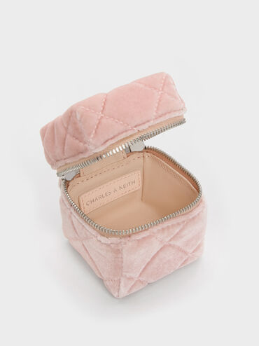 Janie Velvet Quilted Pearl-Bow Micro Bag, Pink, hi-res