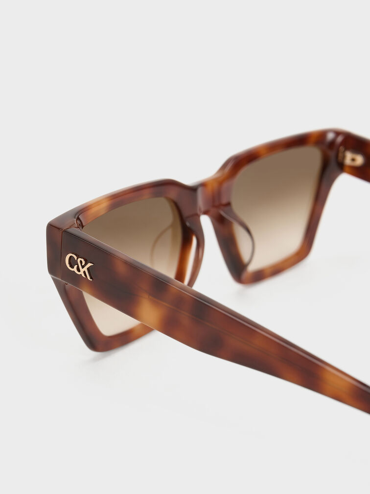 Recycled Acetate Tortoiseshell Angular Sunglasses, T. Shell, hi-res
