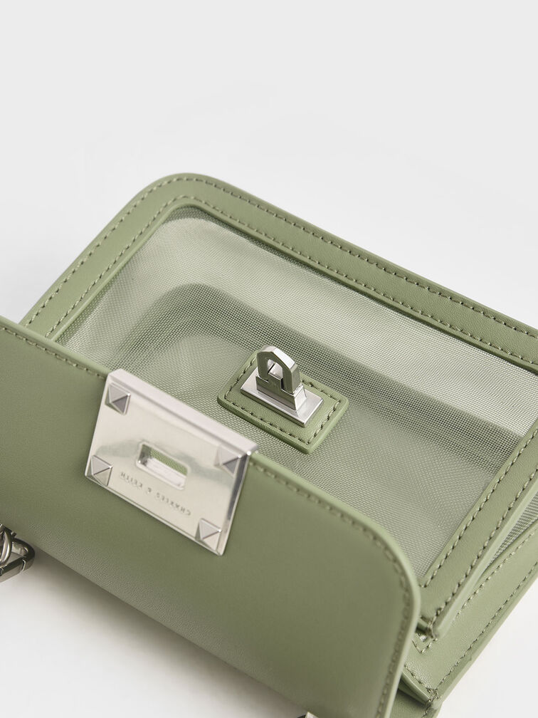 Túi xách tay nữ hình chữ nhật Metallic Turn Lock, Xanh lá úa, hi-res