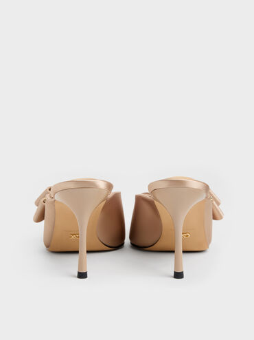 Pleated-Bow Pointed Heeled Mules, Nude, hi-res