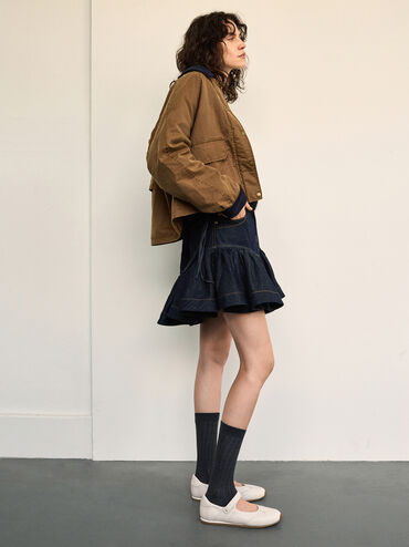 Giày búp bê mũi tròn Jace Suede, Phấn, hi-res