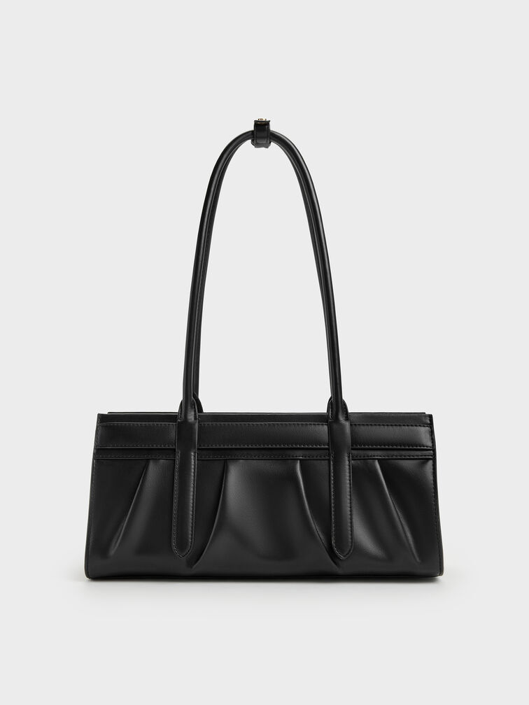 Isolde Belted Ruched Shoulder Bag, Black, hi-res
