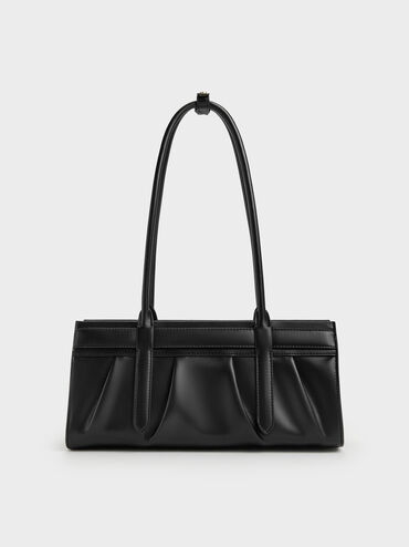 Isolde Belted Ruched Shoulder Bag, Black, hi-res
