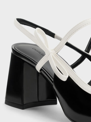 Two-Tone Bow Slingback Mary Jane Pumps, Black Boxed, hi-res