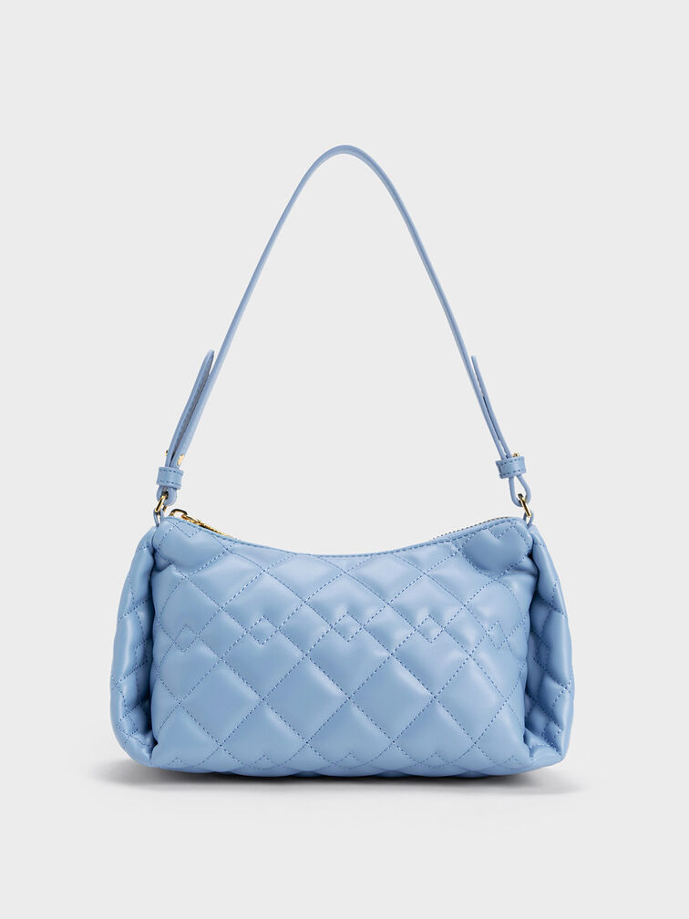 Nezu Chain Handle Quilted Hobo Bag, Light Blue, hi-res