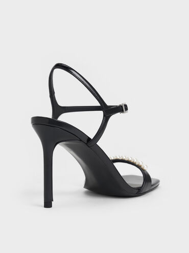Giày sandals cao gót Helena Pearl-Embellished, Đen bóng nhám, hi-res