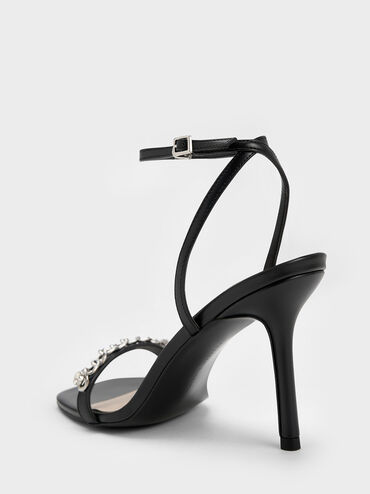 Giày sandals cao gót Chain-Embellished Ankle Strap, Đen, hi-res
