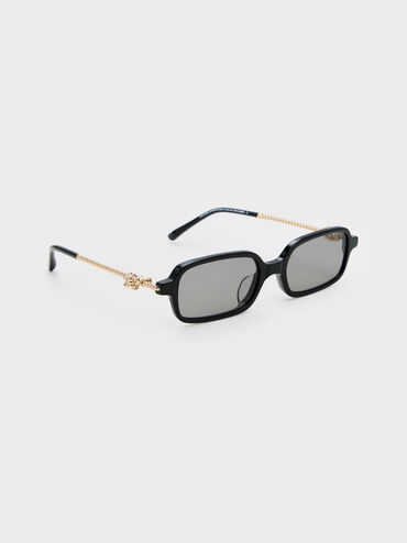Sable Knot Rectangular Sunglasses, Black, hi-res