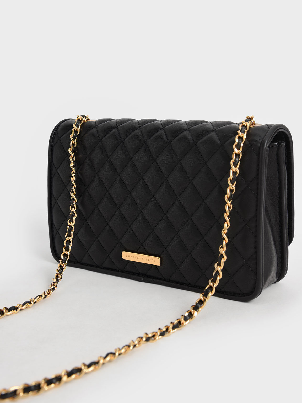 Quilted Turn-Lock Evening Clutch, Black, hi-res