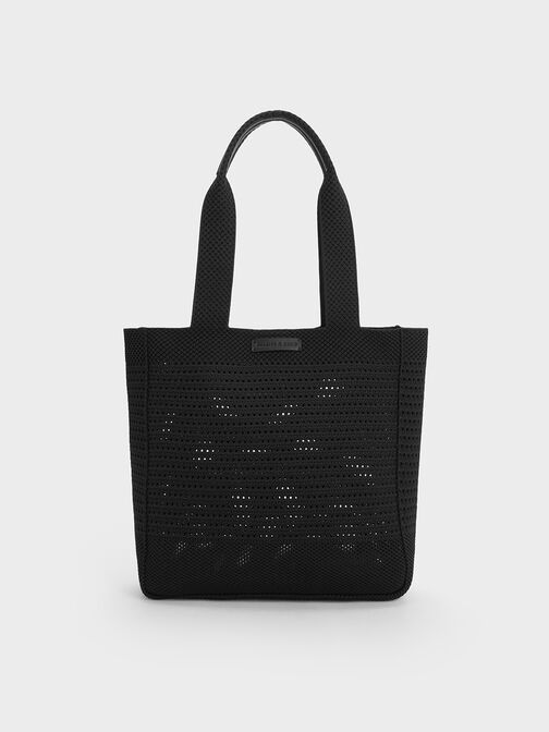 Túi tote hình chữ nhật Ida Knitted, Đen, hi-res