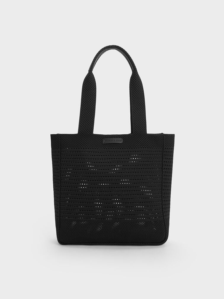 Túi tote hình chữ nhật Ida Knitted, Đen, hi-res