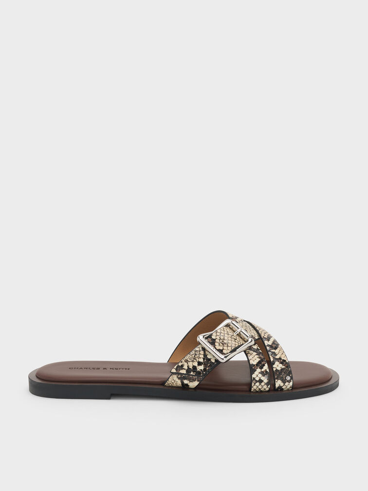 Anita Snake-Print Crossover Slides, Animal Print Natural, hi-res