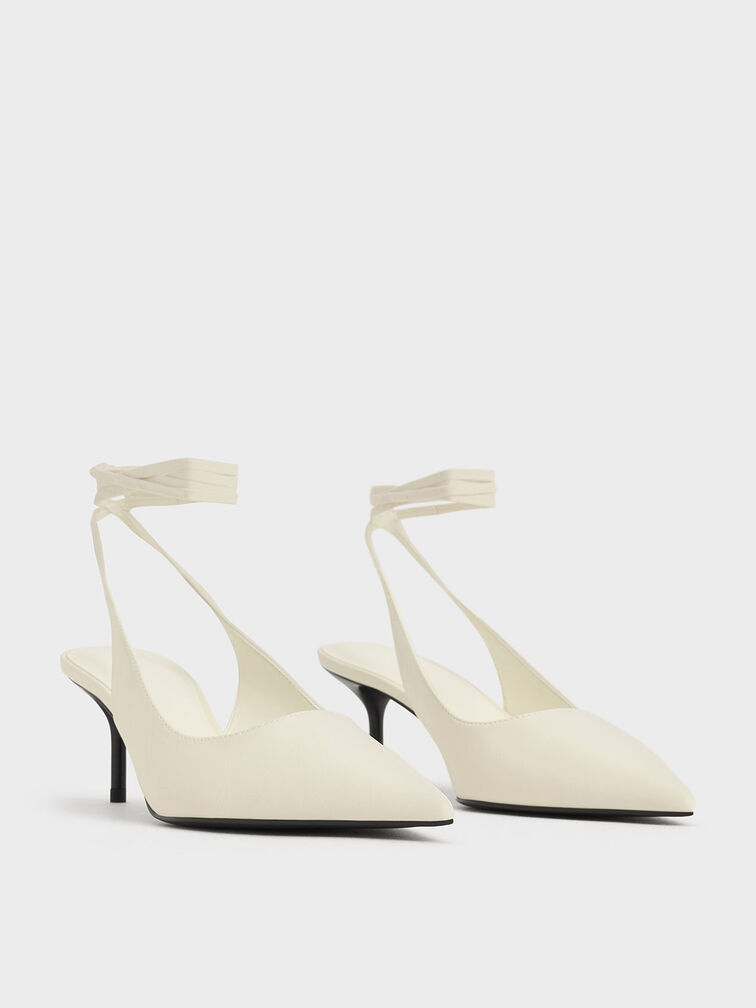 Gi&agrave;y cao g&oacute;t mũi nhọn Textured Tie-Around Pointed-Toe, Kem, hi-res