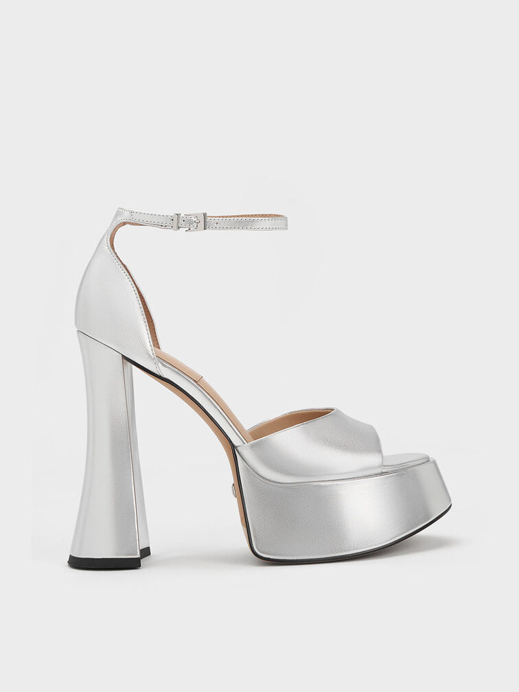 Giày sandals cao gót Michelle Platform Ankle-Strap, Bạc, hi-res