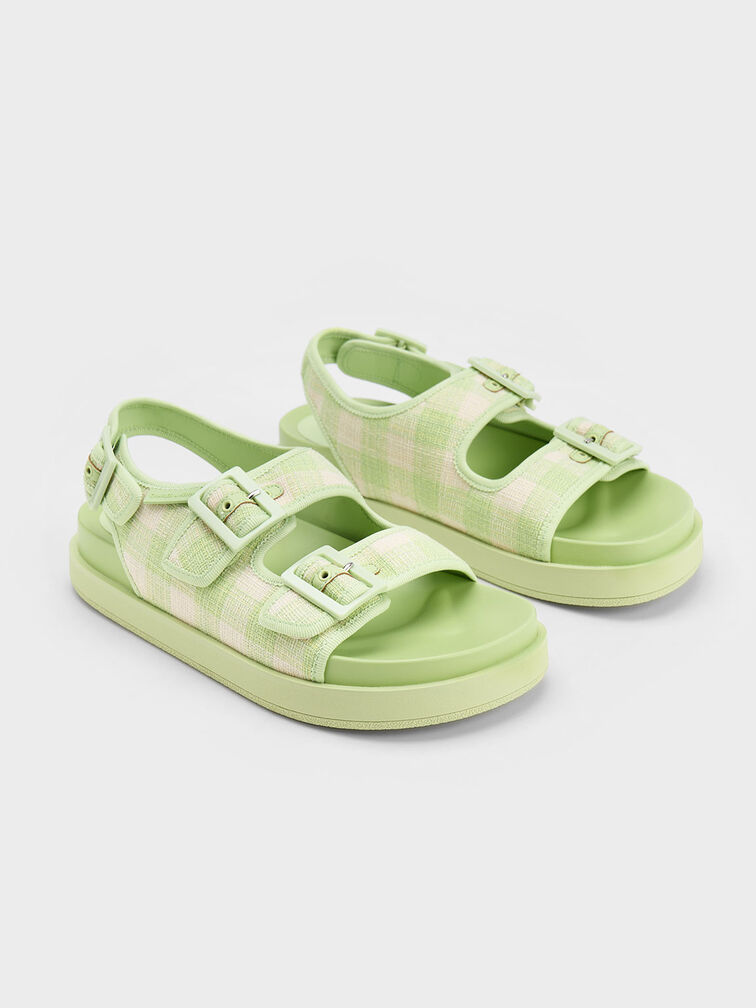 Della Gingham Buckled Flatform Sandals, Green, hi-res