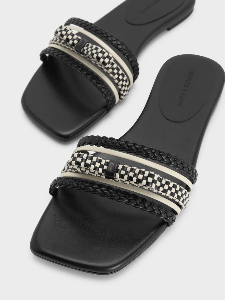 Kaleen Woven-Bow Slide Sandals, Black, hi-res