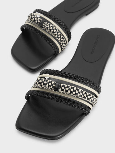 Kaleen Woven-Bow Slide Sandals, Black, hi-res